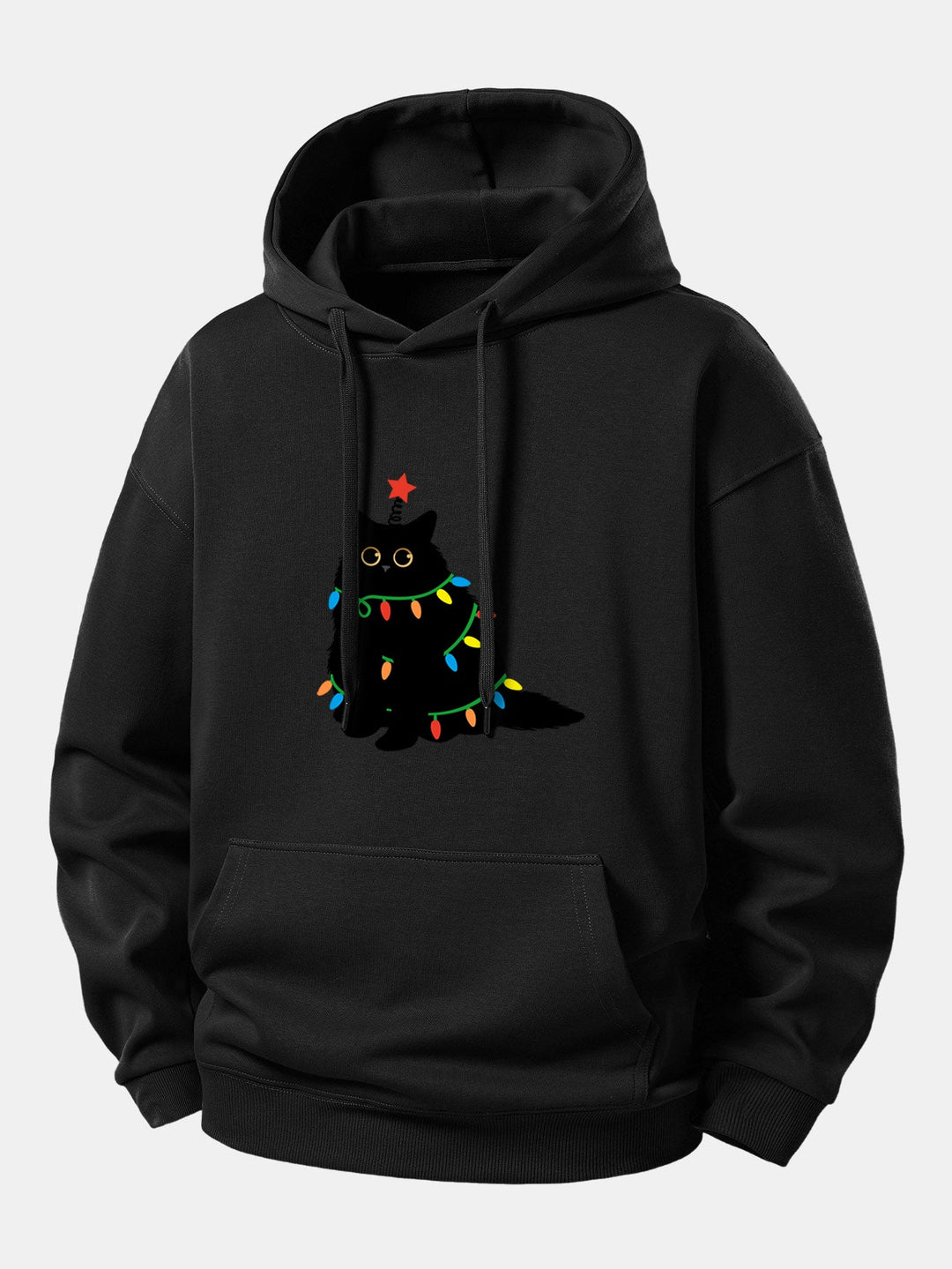 Colorful Light Black Cat Print Relax Fit Hoodie