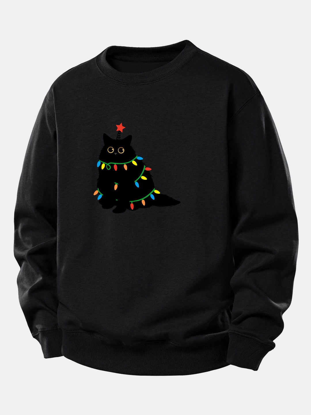Colorful Light Black Cat Print Relax Fit Sweatshirt