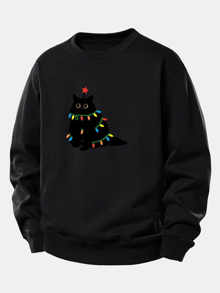 Colorful Light Black Cat Print Relax Fit Sweatshirt