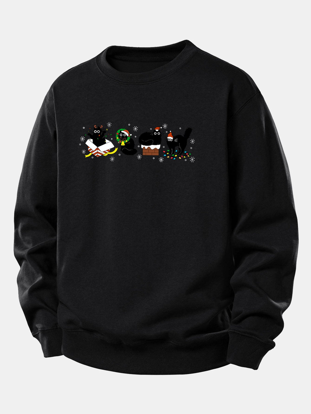Christmas Black Cat Print Relax Fit Sweatshirt
