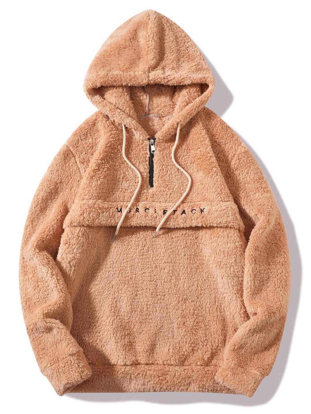 Letter Embroidery Teddy Half-Zip Hoodie