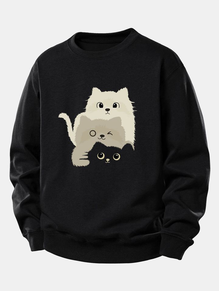 Three Cats Print Relax Fit Sweatshirt