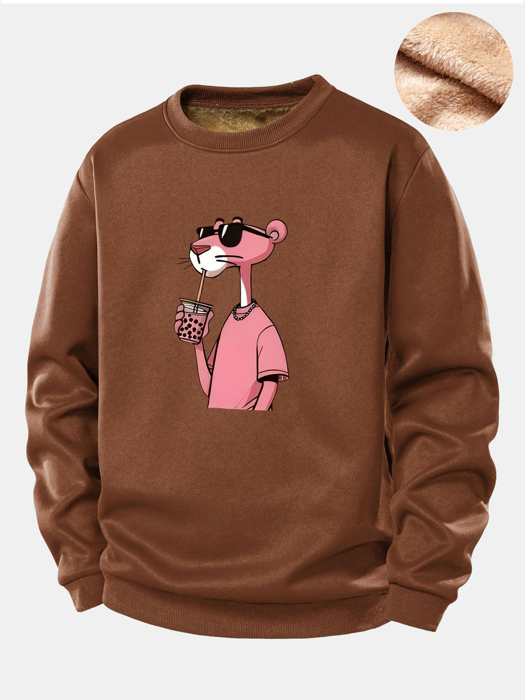 Pink Panther Print Teddy Fleece Lined Sweatshirt