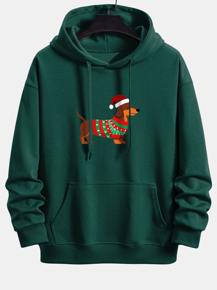 Christmas Dachshund Print Relax Fit Hoodie