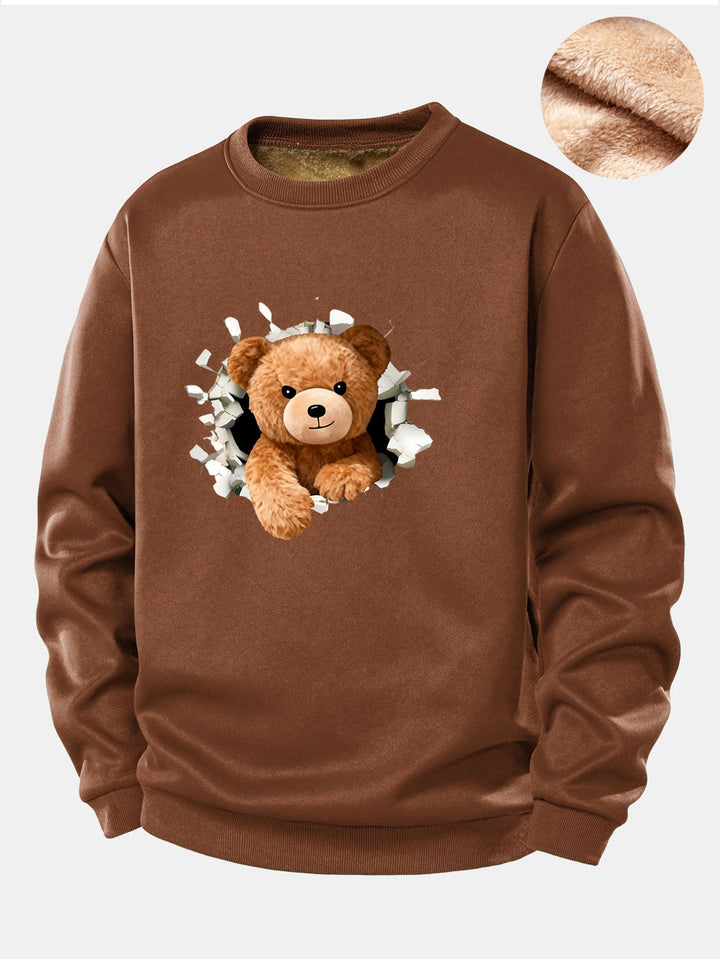 Teddy Bear Print Teddy Fleece Lined Sweatshirt