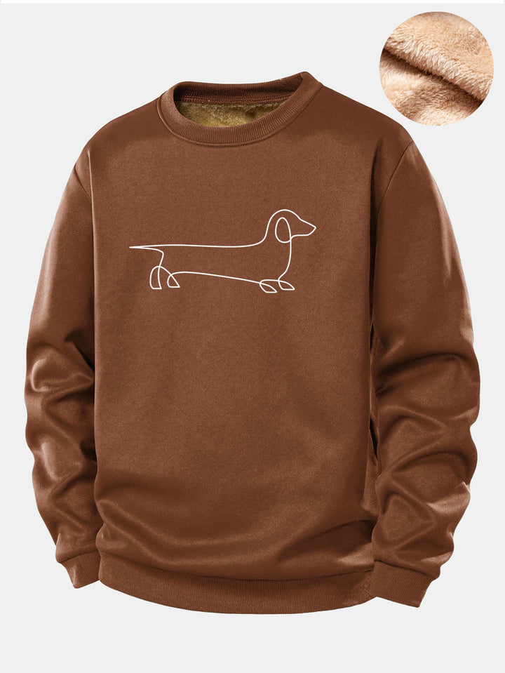 Line Dachshund Print Teddy Fleece Lined Sweatshirt
