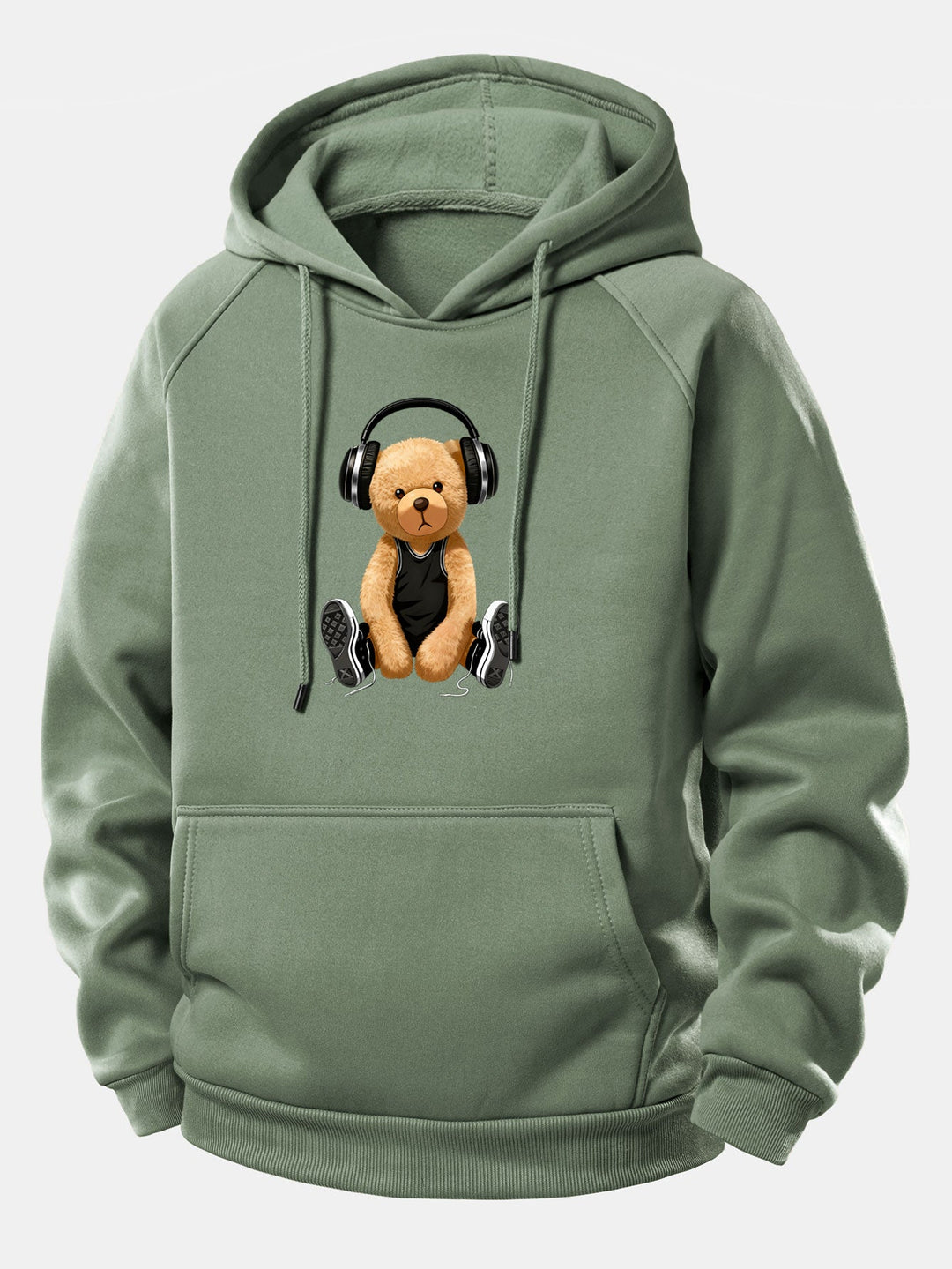 Headphone Bear Print Drawstring Hoodie