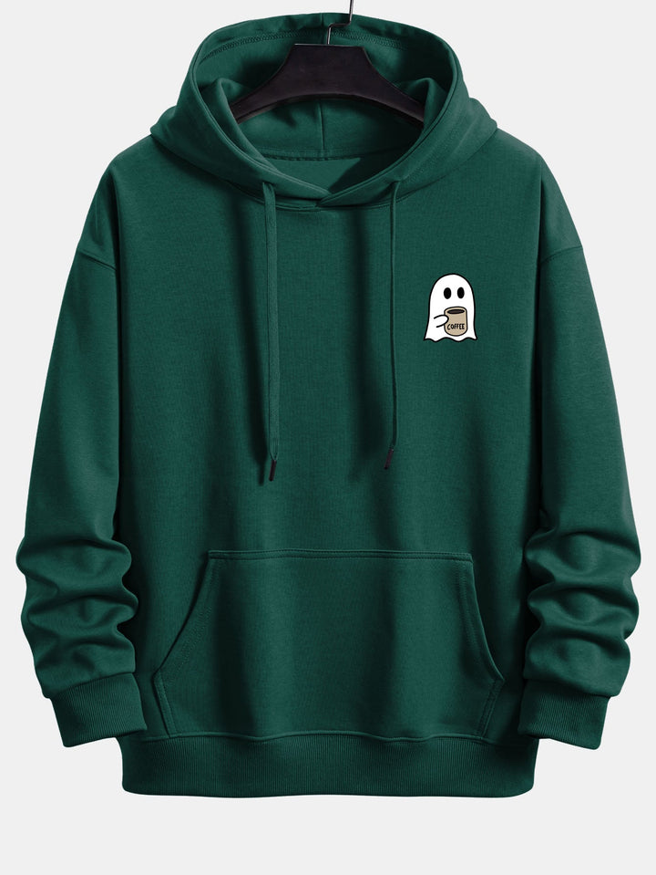 Ghost Drinking Coffee Print Relax Fit Hoodie