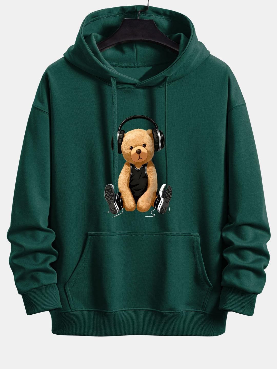 Headphone Teddy Bear Print Relax Fit  Hoodie