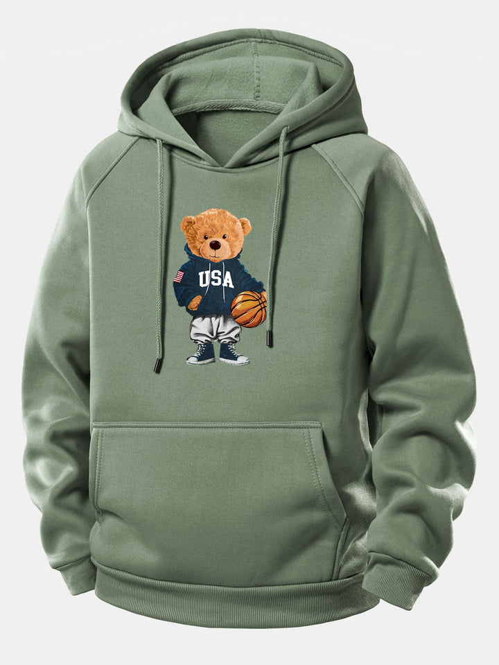 Basketball Bear Print Drawstring Hoodie