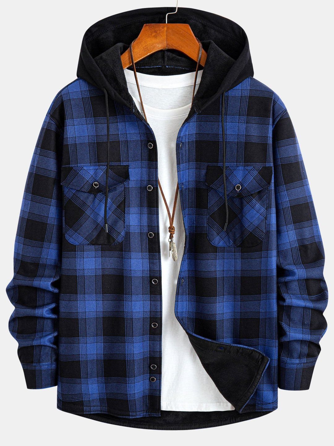 Flannel Fleece Lined Hooded Shirt With Pockets