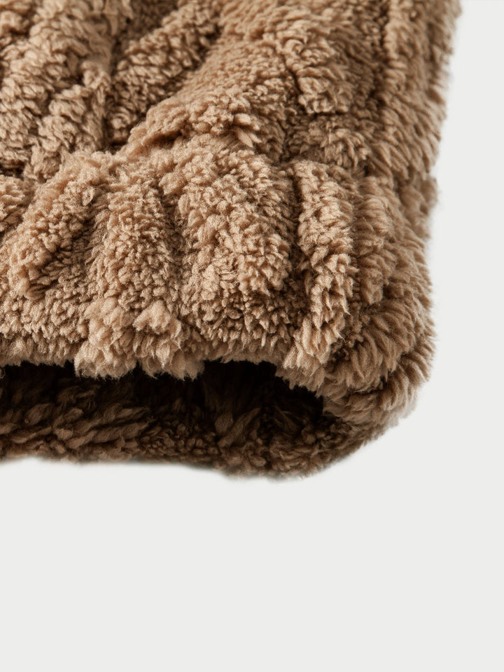 Geometric Jacquard Teddy Fleece Zip Up Hoodie