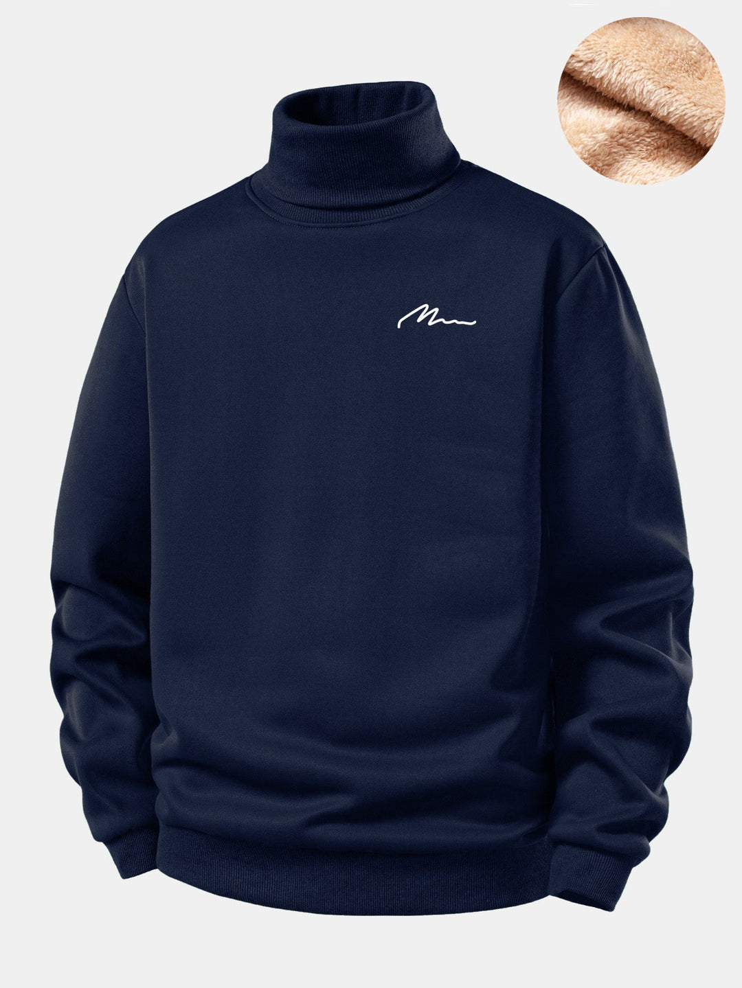 Men Print Teddy Fleece Lined Turtle Neck Sweatshirt