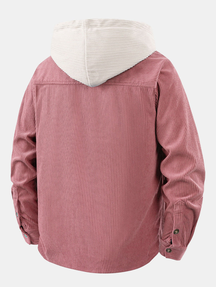 Long Sleeved Contrast Corduroy Hooded Shirt