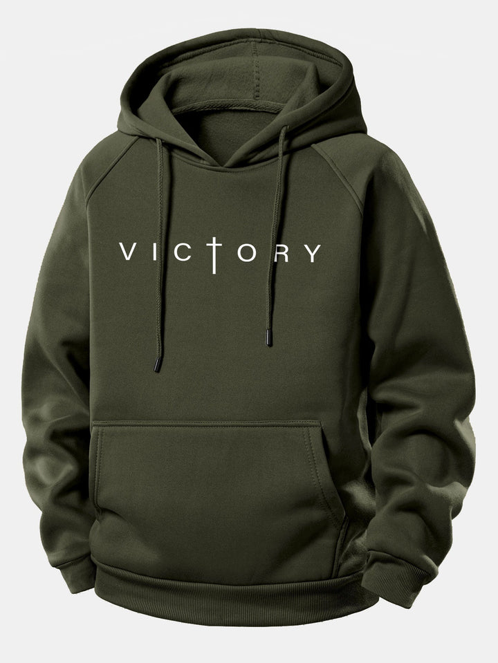 Victory Slogan Print Drawstring Hoodie