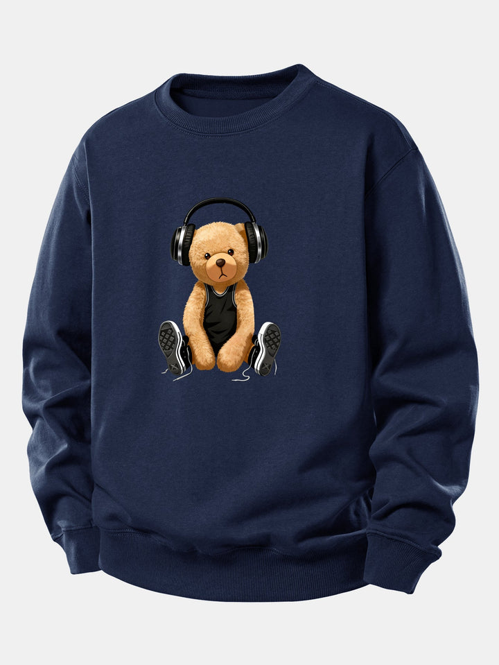 Headphone Bear Print Relax Fit Sweatshirt