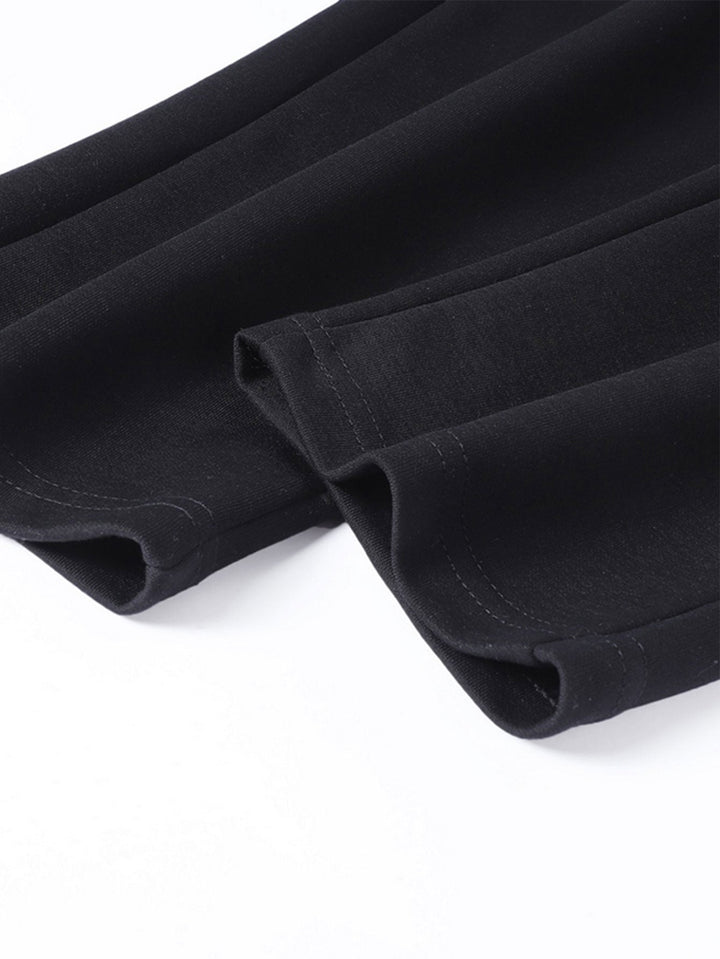 Solid Zipper Pocket Cotton Straight Leg Pants
