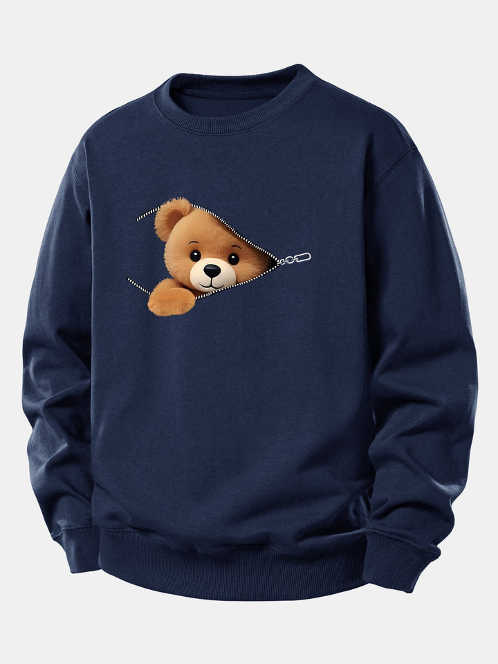 Zipper Bear Print Relax Fit Sweatshirt