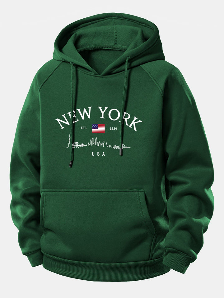 New York Print Drawstring Hoodie