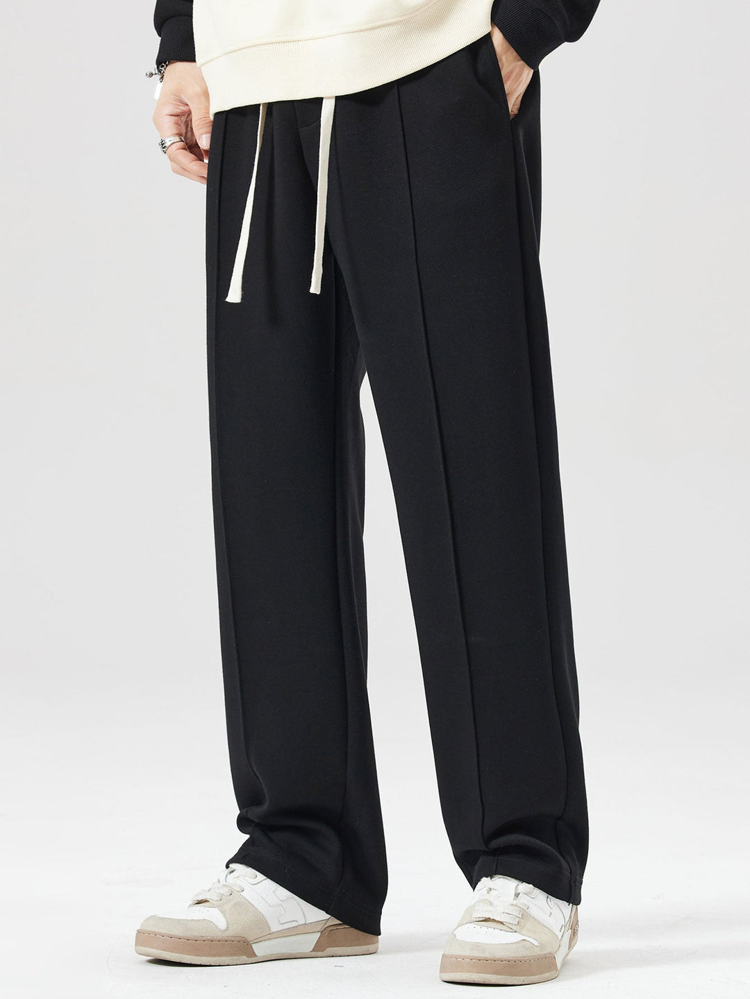 Relax Fit Color Block Patchwork Polo Sweatshirt & Straight Leg Pleated Pintuck Sweatpants