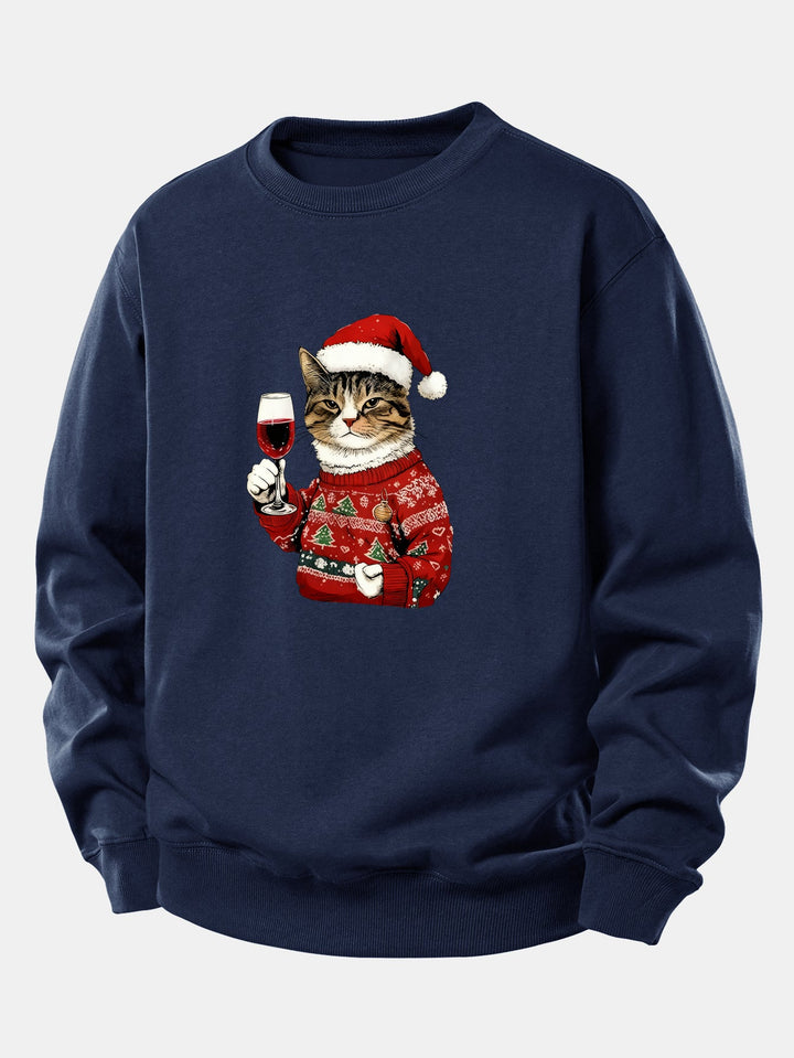 Christmas Cat Print Relax Fit Sweatshirt
