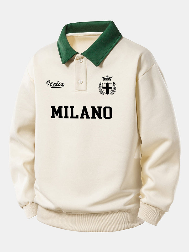 Relax Fit Milano Print Contrast Polo Sweatshirt