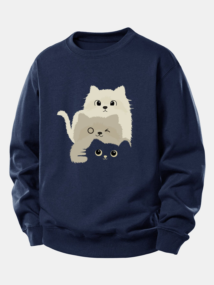 Three Cats Print Relax Fit Sweatshirt