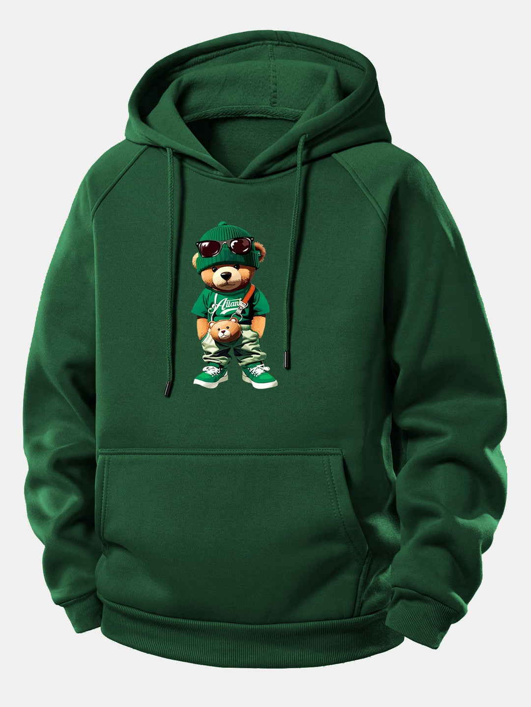 Trendy Bear Print Drawstring Hoodie