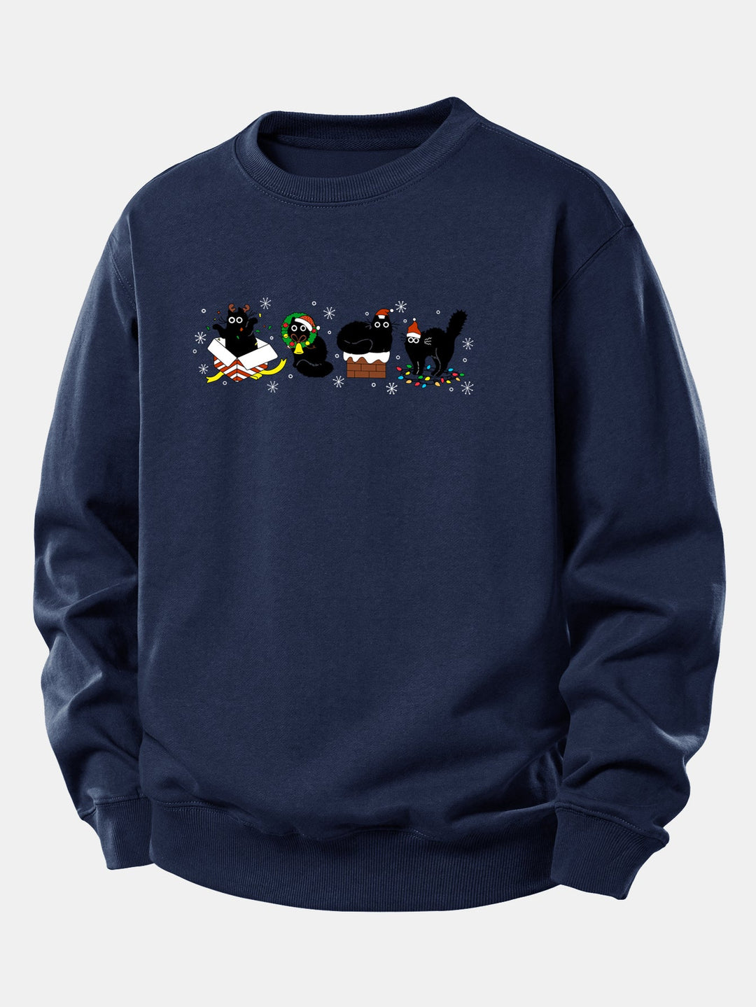 Christmas Black Cat Print Relax Fit Sweatshirt