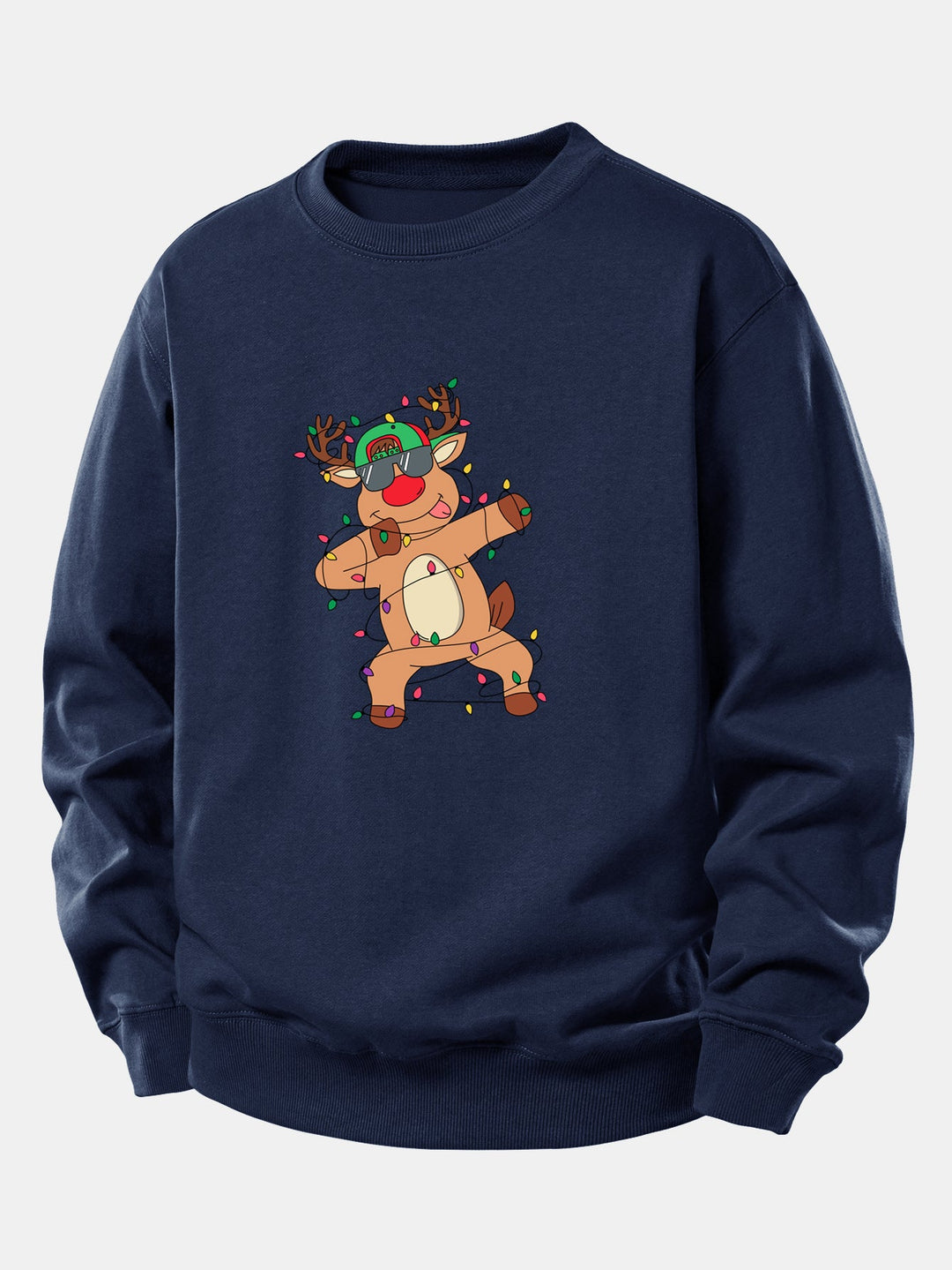Christmas Lights Reindeer Print Relax Fit Sweatshirt
