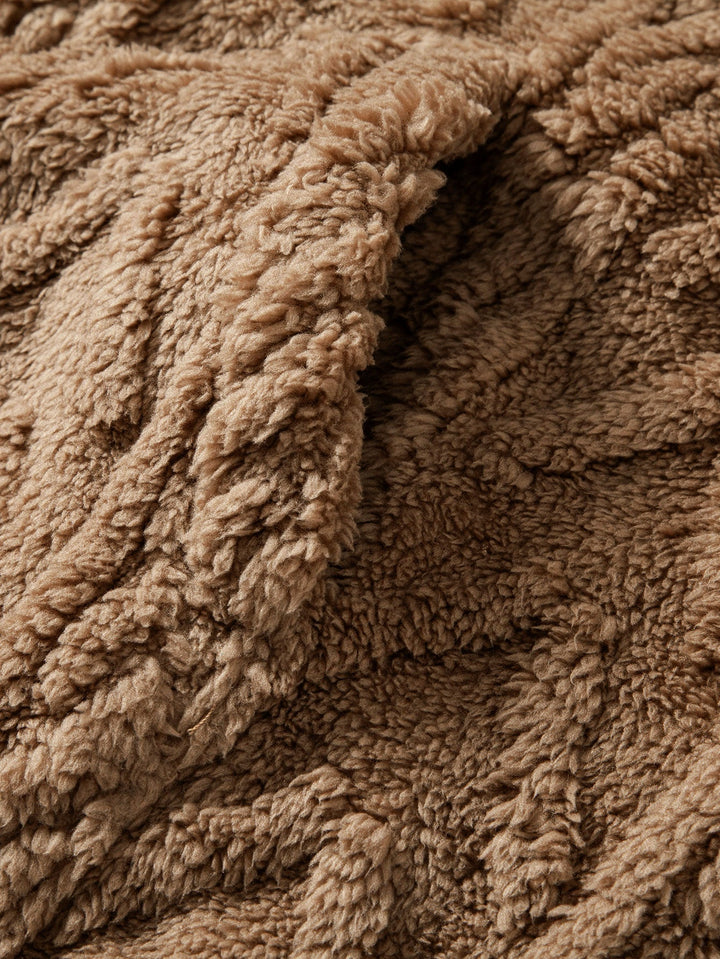 Geometric Jacquard Teddy Fleece Zip Up Hoodie