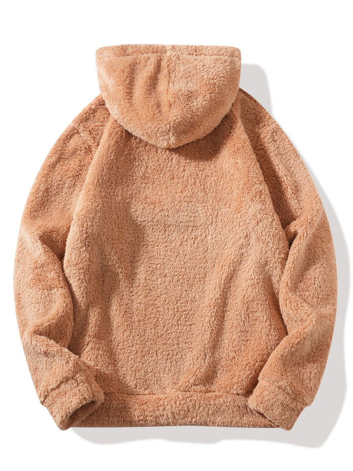 Letter Embroidery Teddy Half-Zip Hoodie