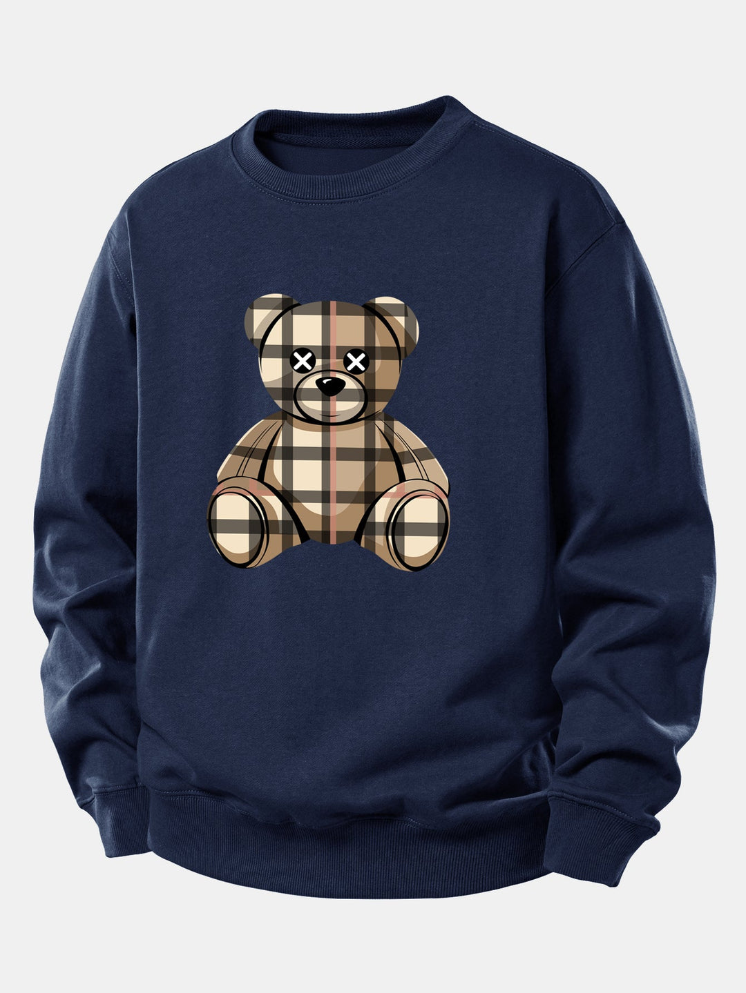 Checkered Bear Print Relax Fit Sweatshirt