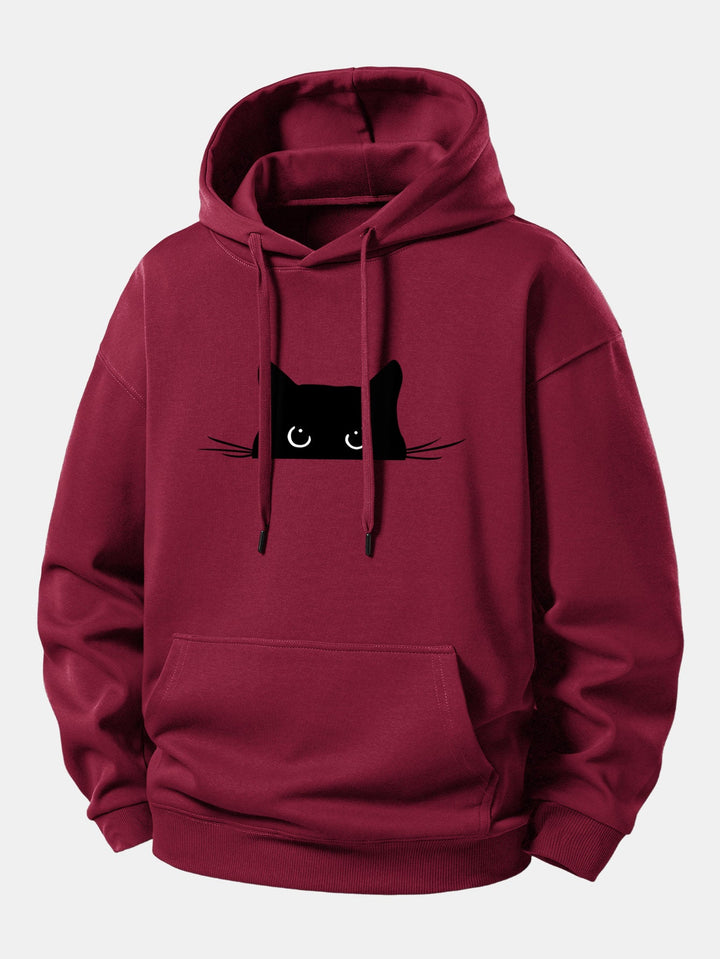 Black Cat Print Relax Fit Hoodie