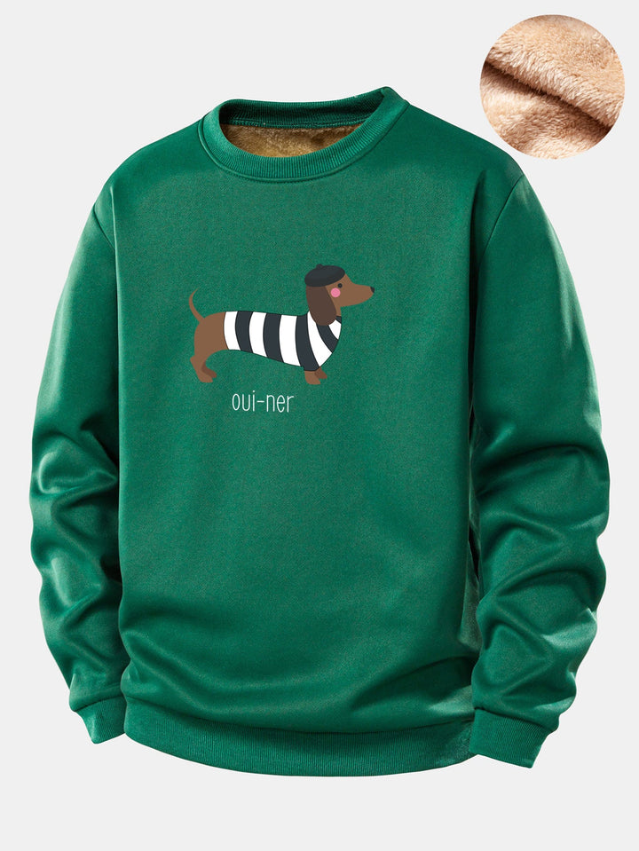 French Dachshund Print Teddy Fleece Lined Sweatshirt