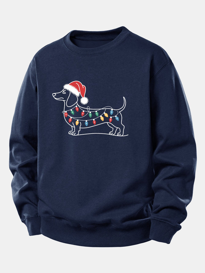 Christmas Light Dog Print Relax Fit Sweatshirt