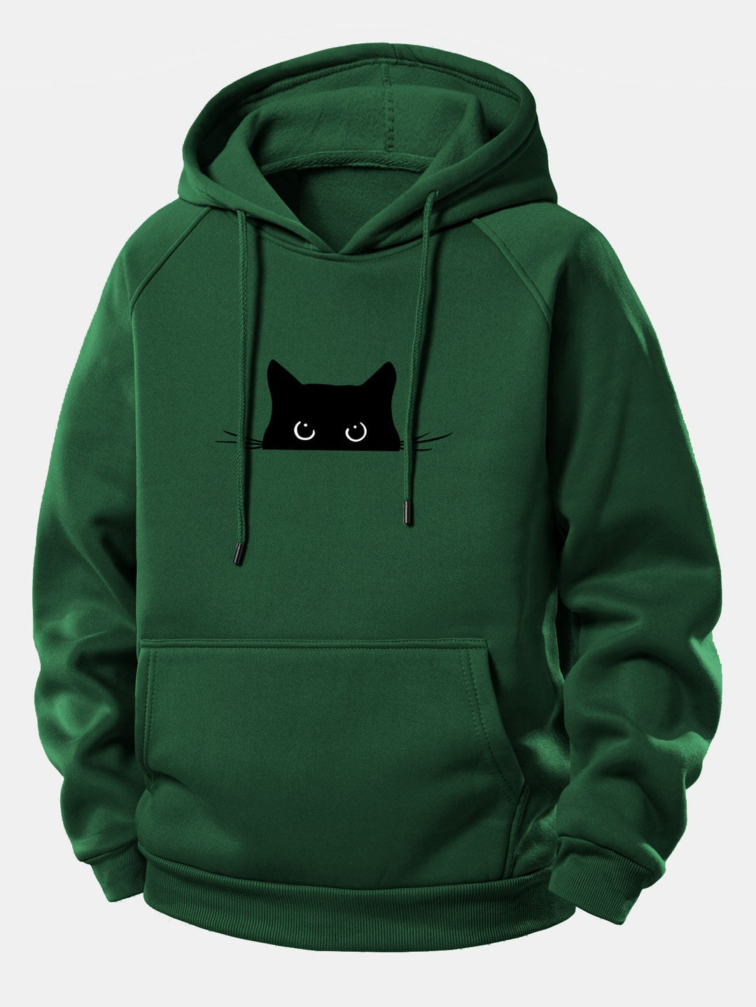 Black Cat Print Drawstring Hoodie