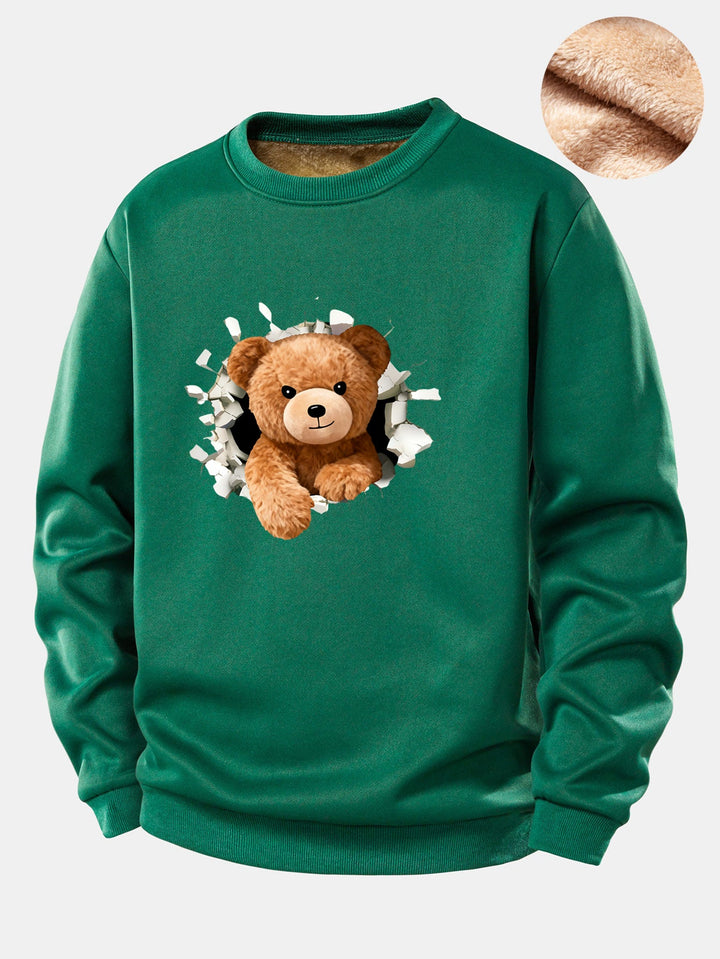Teddy Bear Print Teddy Fleece Lined Sweatshirt