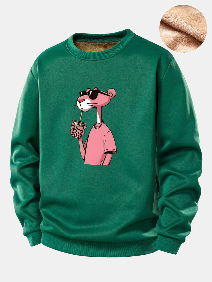 Pink Panther Print Teddy Fleece Lined Sweatshirt