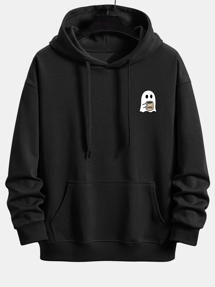 Ghost Drinking Coffee Print Relax Fit Hoodie
