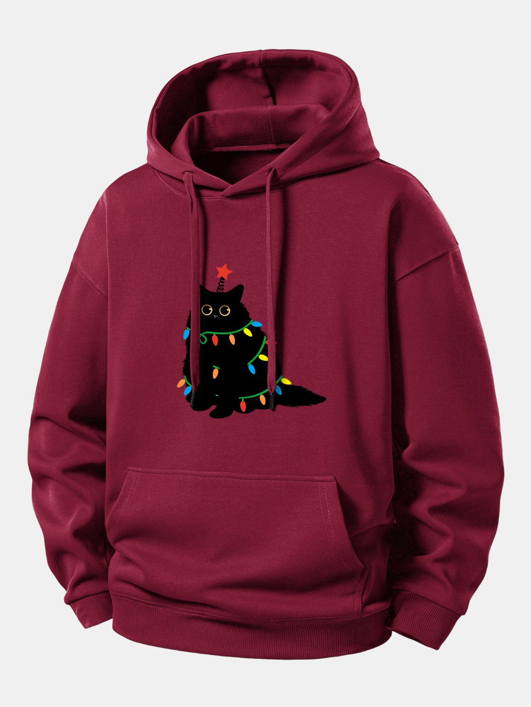 Colorful Light Black Cat Print Relax Fit Hoodie
