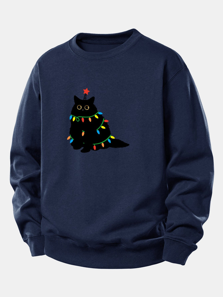 Colorful Light Black Cat Print Relax Fit Sweatshirt