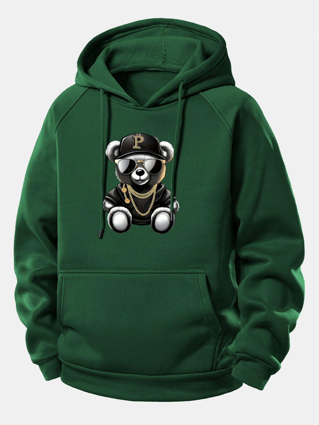 Hip Hop Bear Print Drawstring Hoodie