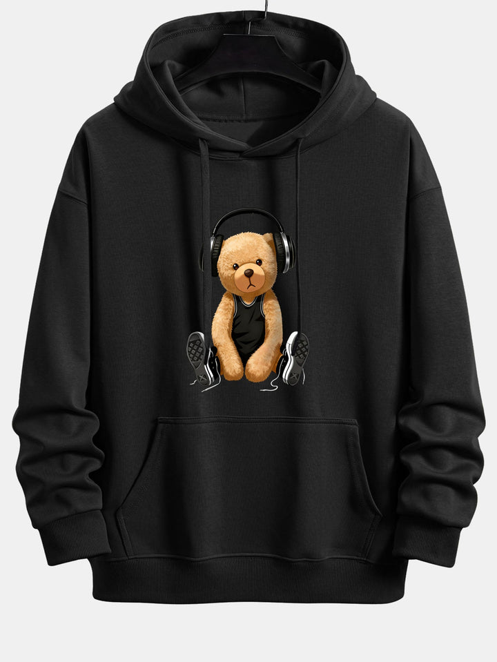 Headphone Teddy Bear Print Relax Fit  Hoodie