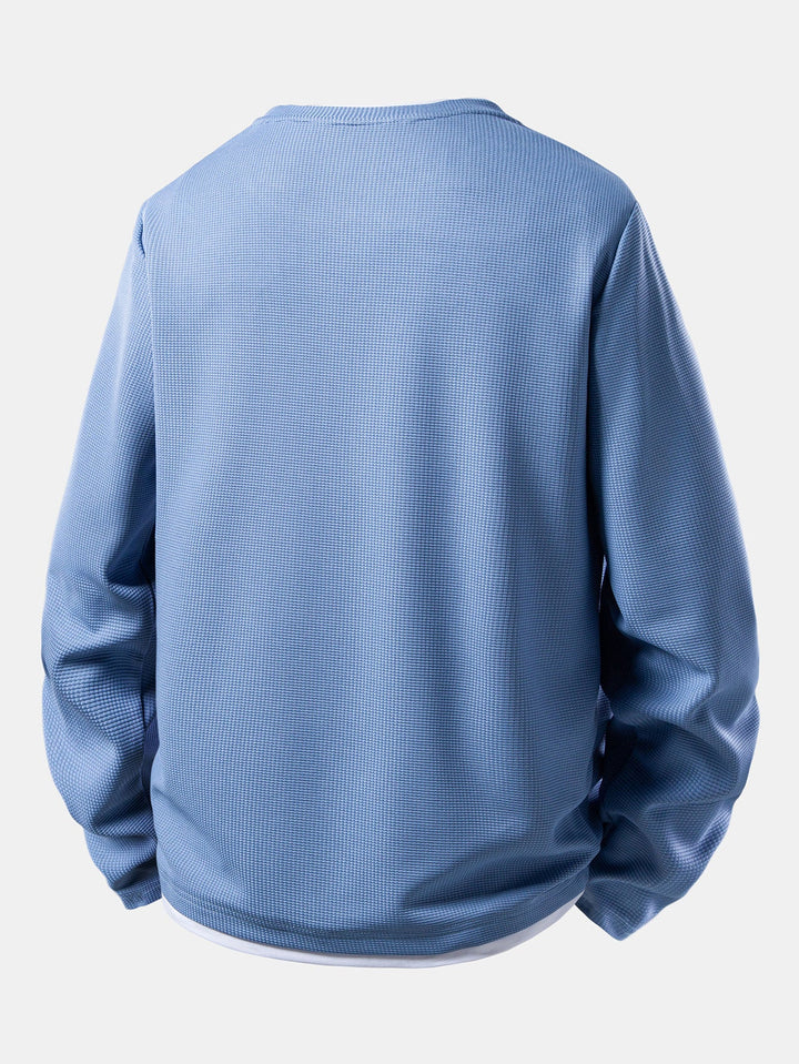 2 In 1 Long Sleeved Crew Neck Waffle T-Shirt