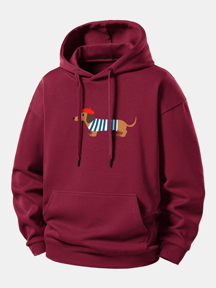 French Dachshund Print Relax Fit Hoodie
