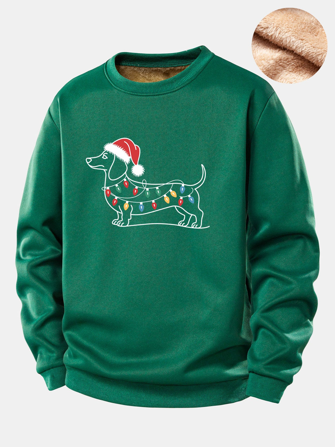 Christmas Light Dog Print Teddy Fleece Lined Sweatshirt