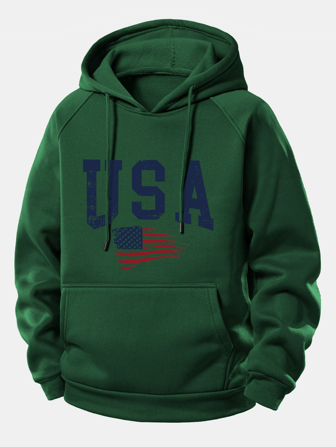 USA Flag Print Drawstring Hoodie