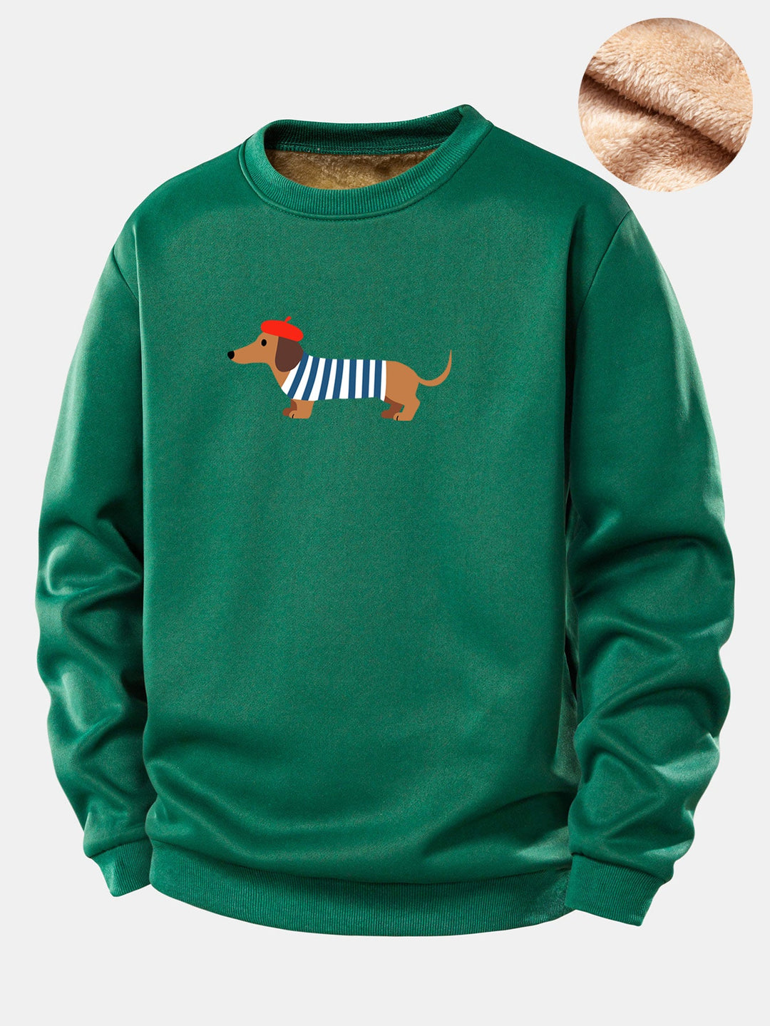 French Dachshund Print Teddy Fleece Lined Sweatshirt