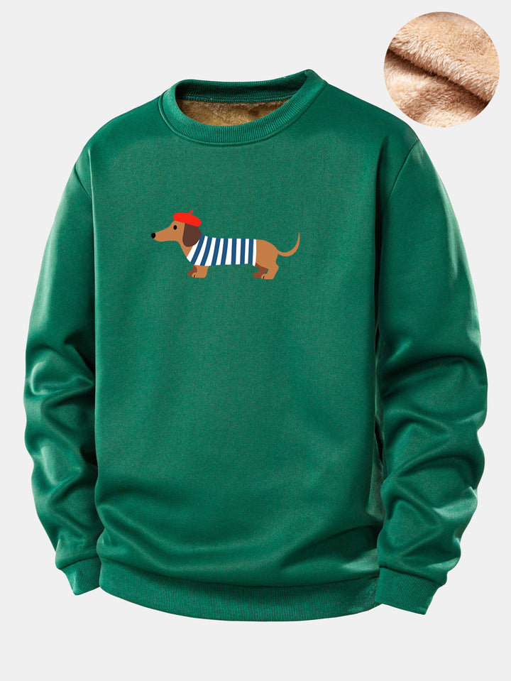 French Dachshund Print Teddy Fleece Lined Sweatshirt